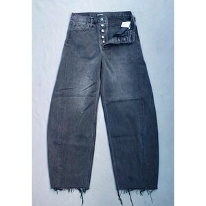 Anthropologie Driftwood Parker Barrel Jeans Black Button Fly Raw Hem Sz 28 X 28"